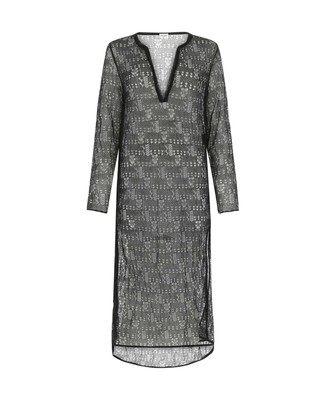 NWT! $1990 YSL Saint Laurent Maille Lace Sheer Black Long Dress sz XL