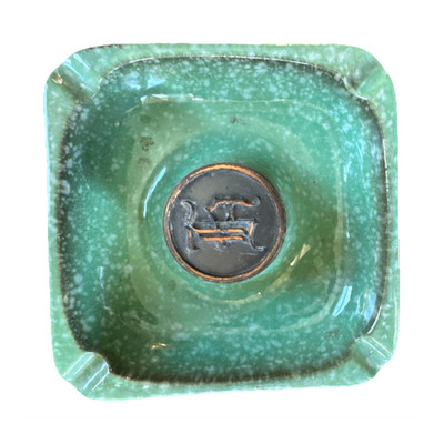 VINTAGE Ceramic Ashtray The Hyde Park No. 1920 Green Ceramic Square 