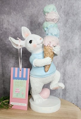Easter Bunny Rabbit Holding Ice Cream Cone Figurine Tabletop Decor 11'' Resin NEW