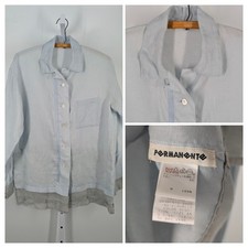 Issey Miyake Permanente Linen Blue Linen Artisan Japan Loopneck Camp Shirt 2Tone
