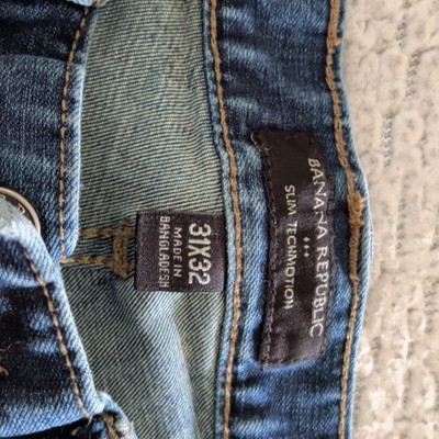 Banana Republic Techmotion Slim Dark Wash Blue Denim Mid Rise Straight Jeans