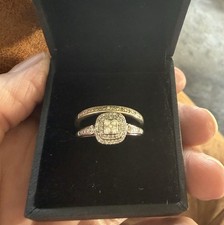 9ct White Gold & Diamond Wedding & Engagement Ring Set H Samuel