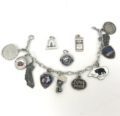 Vintage Sterlingsilber Souvenir Bettelarmband Kalifornien sechs Flaggen Grand Ole Opry