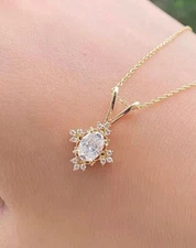 2Ct Oval Cut lab Created Diamond Women's Cluster Pendant 14k Yellow Gold Plated