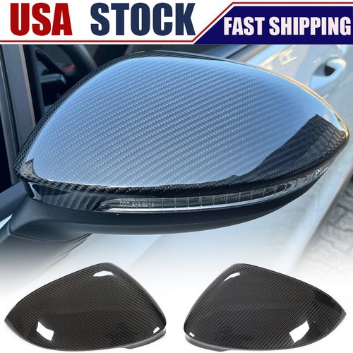 W/Lane Assist REAL CARBON Mirror Cover Cap For VW Golf 8 MK8 R GTI R-Line 2020+ - Picture 1 of 17