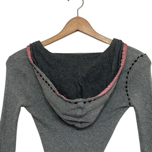 Y2K Haut Manches Longues Femme Petit Nick et Mo Gris Stretch Capuche Grunge Fairy - Photo 7 sur 9