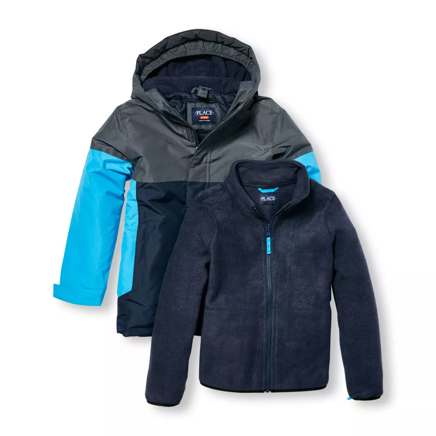 TCP BOYS 3 IN 1 BLUE GRAY HOODED WINTER COAT SKI JACKET WATER RESISTANT XS 4