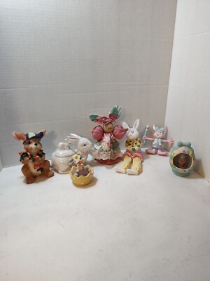 Adorable Lot of 7 Bunny Rabbit Easter Egg Figurines Easter Home Decor