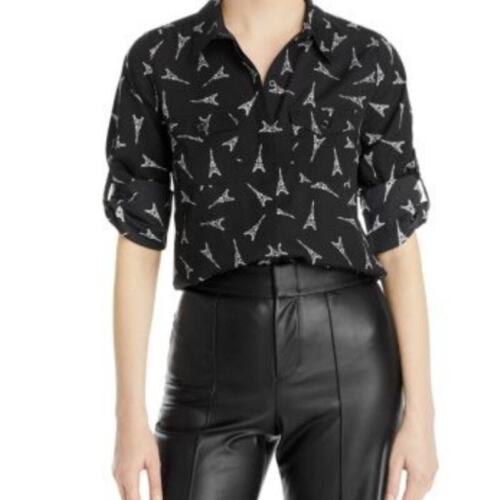 Karl Lagerfeld Blouse Eiffel Tower Paris Logo All Over Button Front XL - Picture 2 of 6