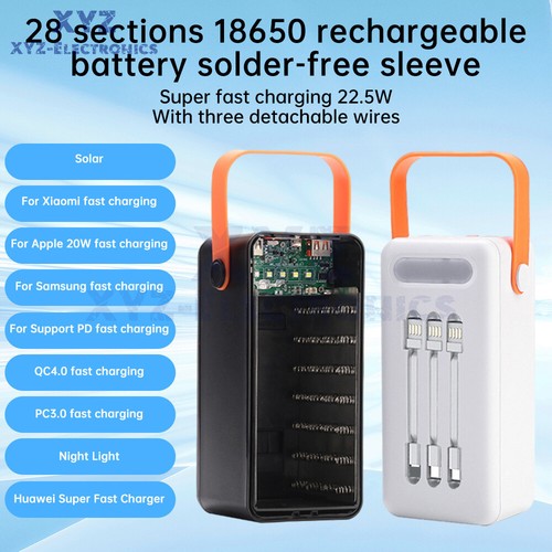 DIY Solar 28 Cells 18650 Battery Case 22.5W Fast-charging Mobile Power Bank Kit - Photo 6 sur 21