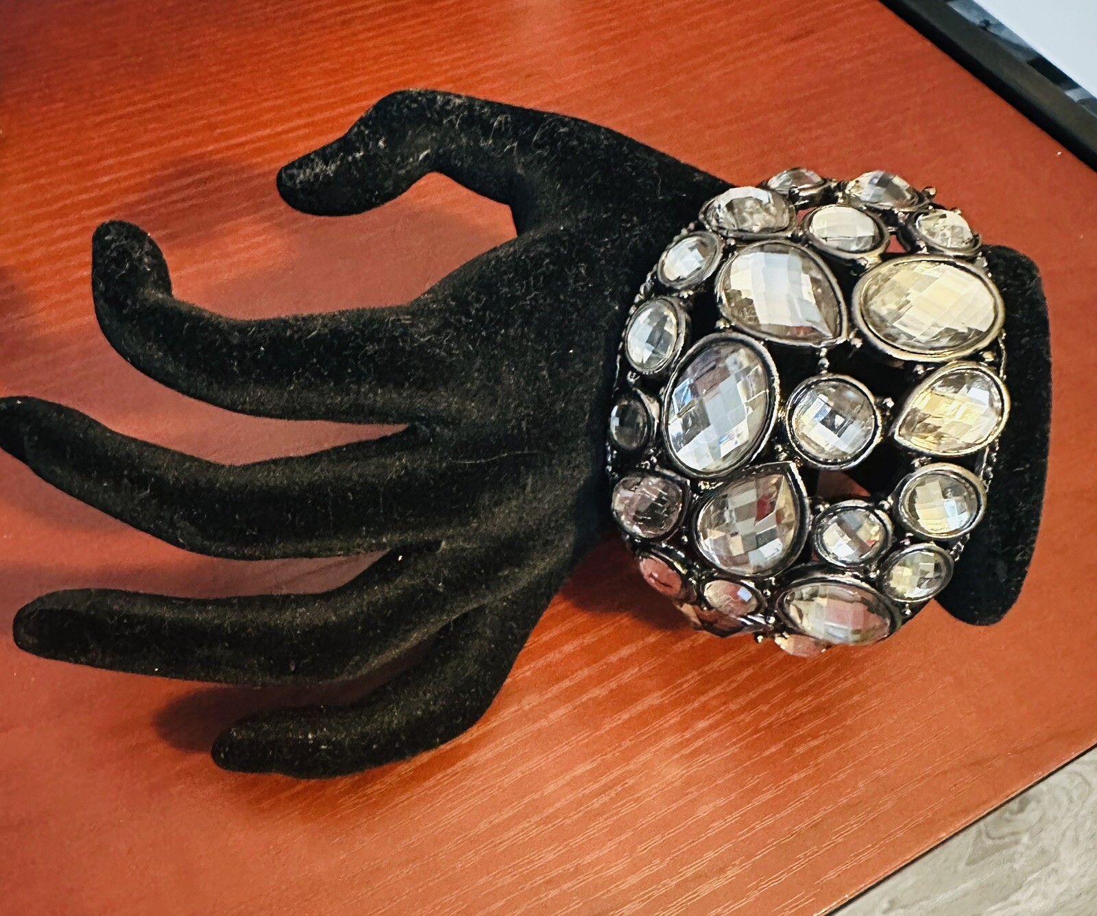 Large Black Silver Tone Wire Statement Bracelet H… - image 1