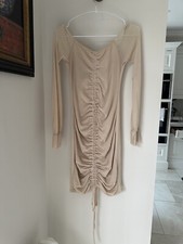 beige nude off the shoulder nastygal dress size uk8