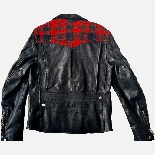 RRP £1,500! DESIGNER COACH Red Buffalo Check Mashup Leather Biker Jacket image 3
