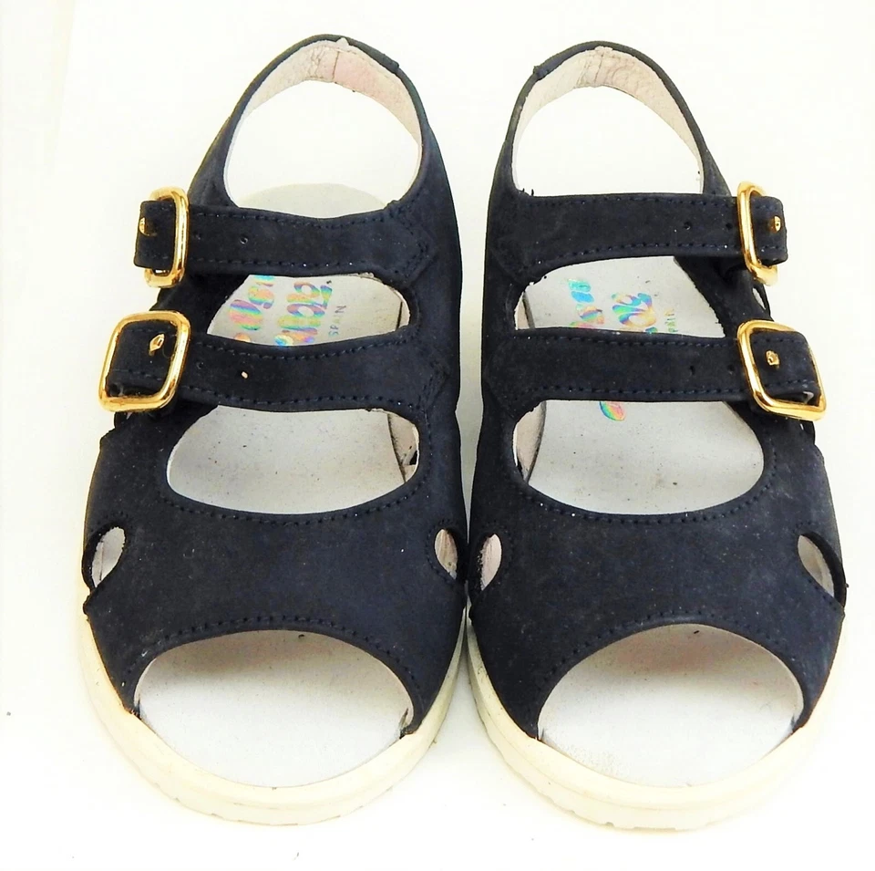 DE OSU - España - Sandalias con hebilla de cuero azul marino para niñas pequeñas - Talla europea 4-7 Foto 2 de 4