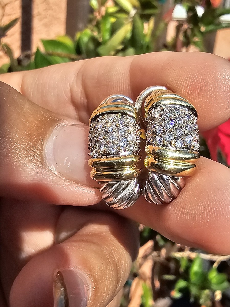 David Yurman Sterling Silver 18kt Yellow Gold Diamond Cable Shrimp