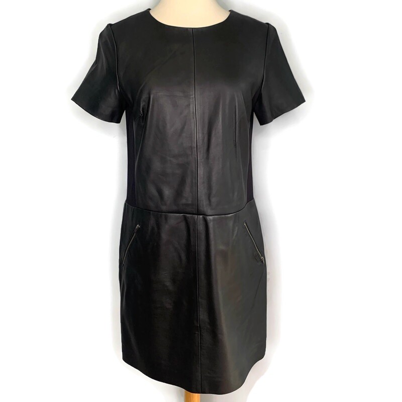 l Halogen Black Boxy Exposed Back Zipper Leather Mini Dress Size S
