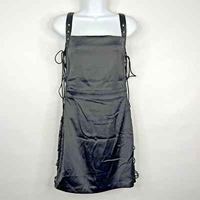 Mistress Rocks Fate Black Satin Lace Up Sides Mini Sheath Cocktail Dress Size S