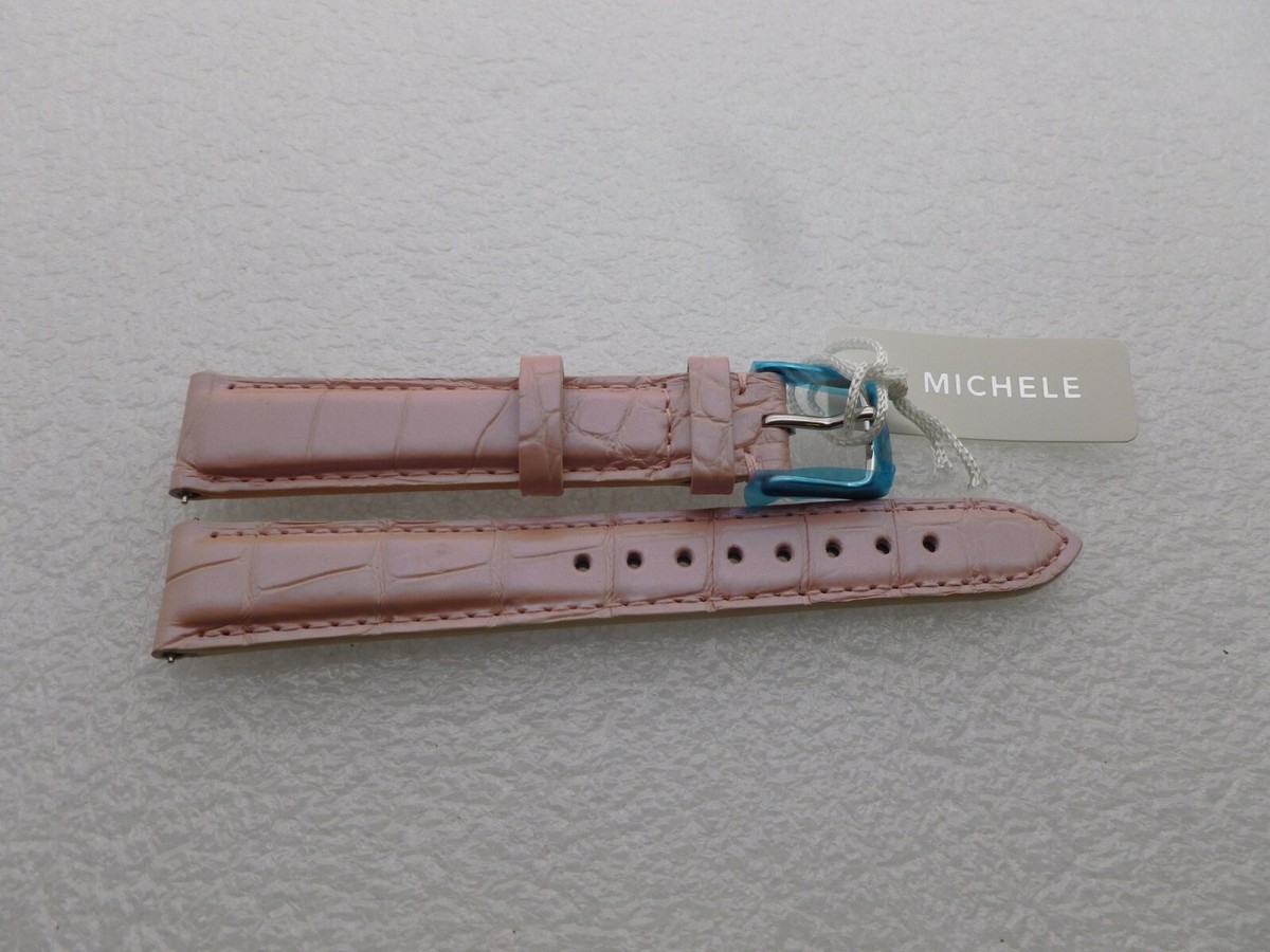 Michele Pink Alligator Watch Band Made in France 16mm Genuine Michele 16mm Glossy Pink Alligator Watch Band Strap  main image 2