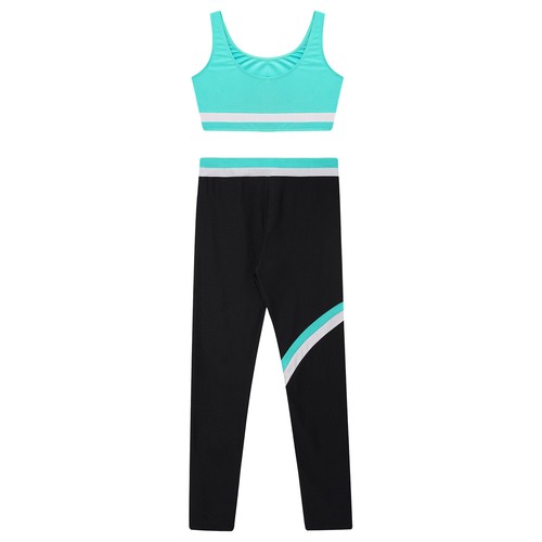 Kids Girls Outfits Yoga Top And Leggings Dance Vest Tracksuits Dancewear 2pcs - Picture 14 of 92