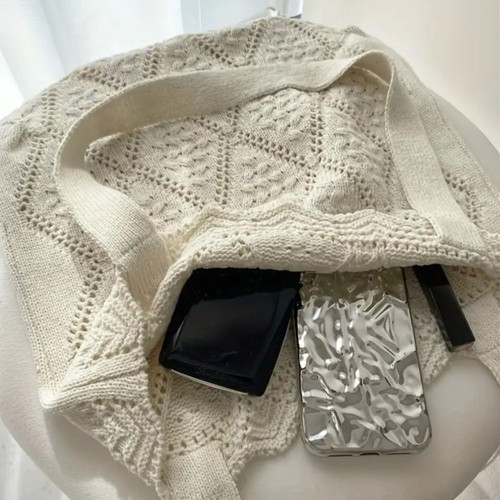Hollow Out Bohemian Crochet Tote Bag Solid Color Casual Woven Handbag Women - Picture 11 of 14