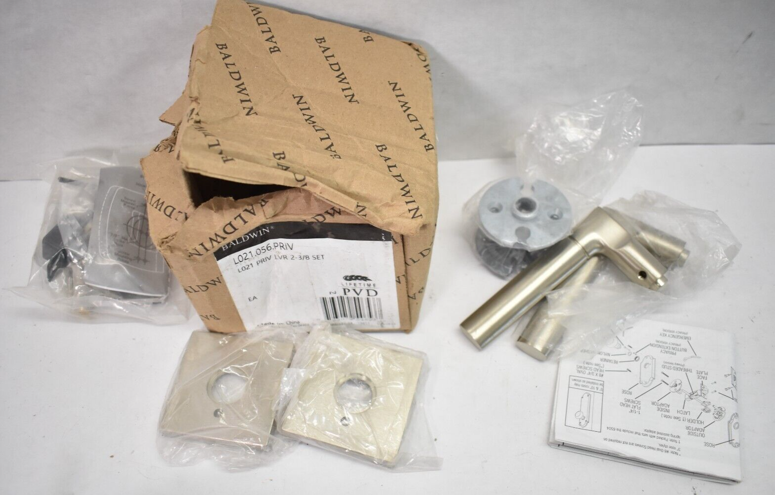 Baldwin Privacy Door Lever Set w R017 Rose Estate Collection Satin Nickel-image