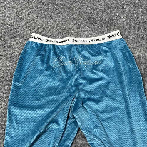Juicy Couture Pants Womens Small Blue Ribbed Velour Logo Crystal Joggers - Picture 11 of 11