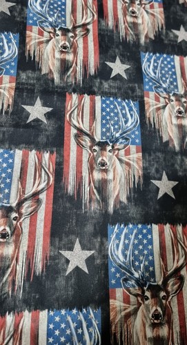 3 Yards For £15 +free Delivery. USA Flag & Stag Printed. Cotton Poplin - Picture 2 of 2