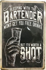 TIN SIGN new 8x12 Funny bartender bar man cave shots drinking free alcohol B34 