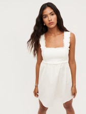 Reformation Liah Ruffle Sun Dress, Size L, White Cotton, Tie Back Babydoll Short