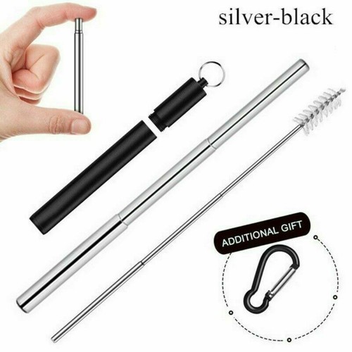 Stainless Steel Foldable Collapsible Drink Straw With Brush In a Keyring Case - Picture 8 of 20