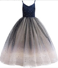 Glamulice Girls Flower Girl Dress Size 3-4 Years Old Navy Blue  Champagne