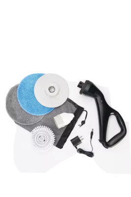 #ad 6 Piece Compact Cordless Power Scrubber with Cleaning Attachments Black New $29.99