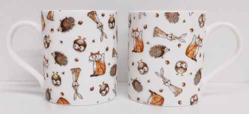 Woodland Friends Mugs Set 4 Bone China Fox Hare Hedgehog Owl Large Balmoral 14oz - Picture 4 of 10
