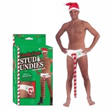 CANDY CANE STUD UNDIES UNDERWEAR Christmas White Briefs Funny Joke Prank Men 