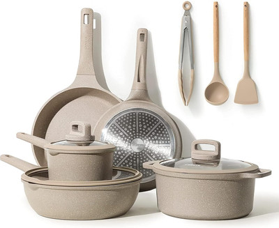 Carote Topfsets Pfannenset 11-Teilig,Pfanne 24Cm,28Cm,Stielkasserolle 16Cm,Topf 
