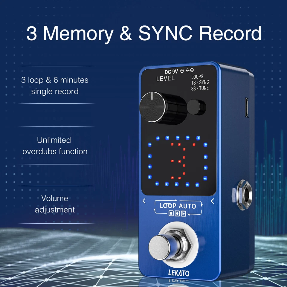 LEKATO Looper Guitar Effect Pedal 18 Min 3 Slots Wave Loop Record USB Cable - Image 4 of 4