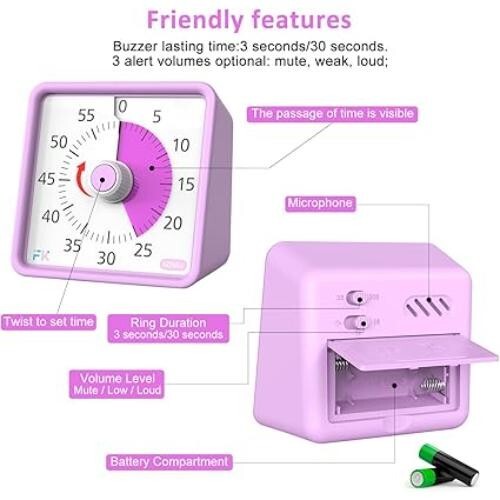 60 Minuten Visual Timer, Tischtimer für Kinder, Klassenzimmer Timer (Packung geöffnet) - Bild 6 von 6