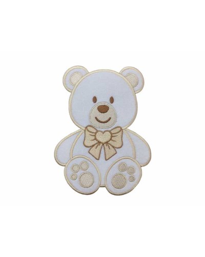 Applicazione Termoadesiva Patch Marbet Ricamo Baby Velluto Bianco Orsetto Fiocco - Imagen 7 de 16