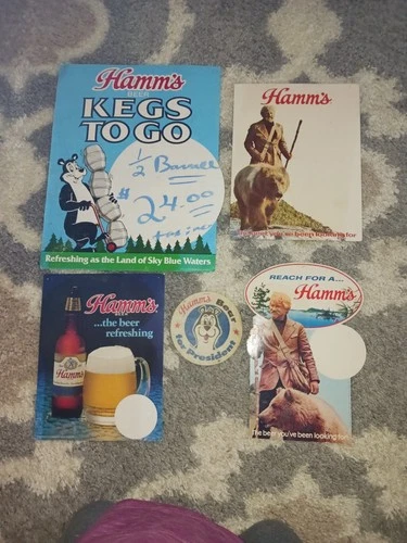 RARE Vtg 70's-80's Hamm's Beer Cardboard Advertising Signs Bear & Mountain Man