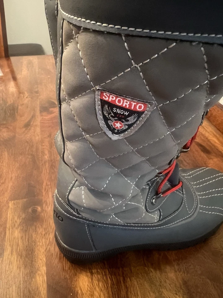 Sporto España (Camille) Mujer 8 M Gris Corbata Botas de Nieve, Piel Sintética, Cordones Rojos Foto 3 de 4