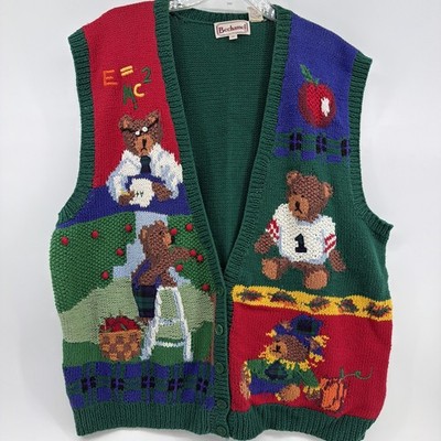 Vintage Bechamel II Knit Bear Sweater Vest  Autumn Fall Football Size 2XL