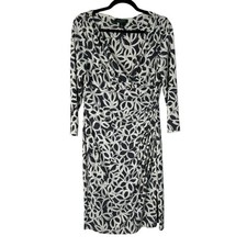 Lauren Ralph Lauren Dress Size 12 Navy White V-Neck Ruched Career Office Corpcor