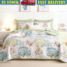 Coastal Quilt Set Coral Seashell Starfish Lightweight Bedspread Elegant Shams US