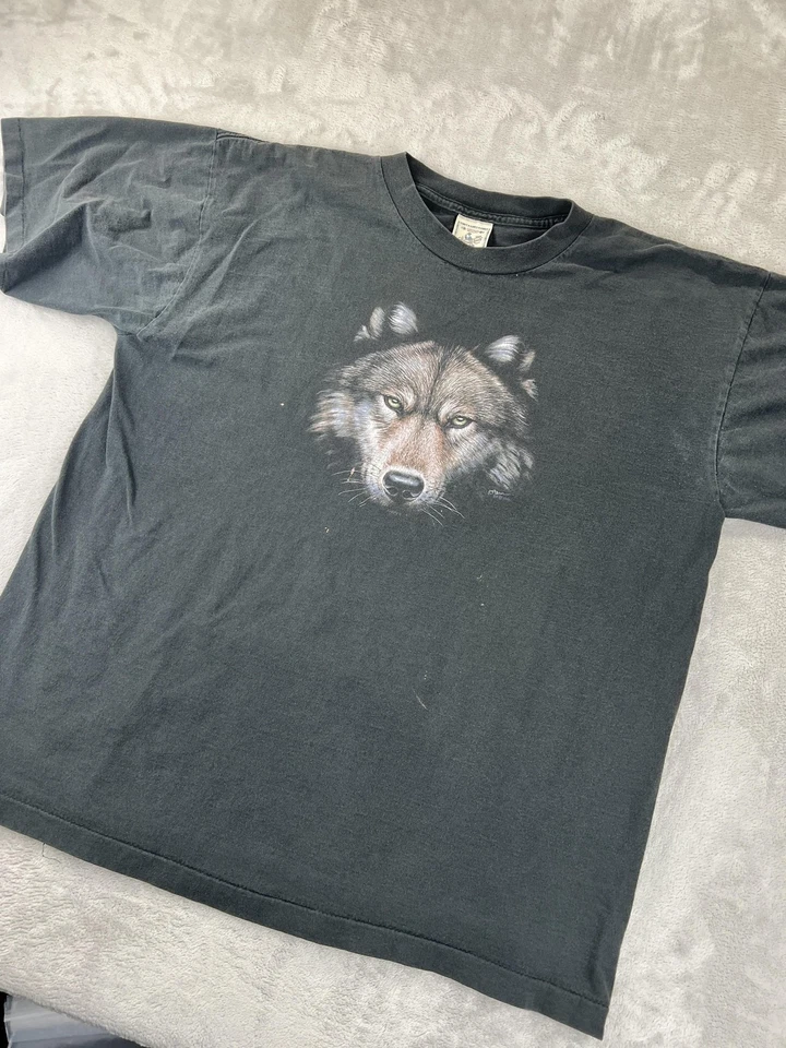 Camisa Lobo De Colección Años 90 Para Hombres XL Gráfica Naturaleza Arte Animal Puntada Única Hecha en EE. UU. Foto 2 de 4