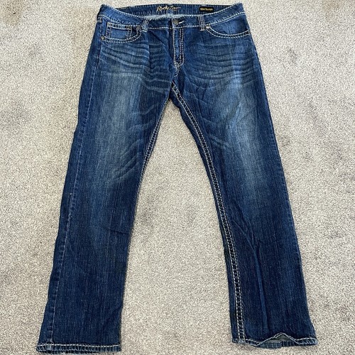 Wrangler Rock 47 Jeans Uomo 40x36 Pantaloni Cowboy Slim Dritti Scuri Punti Spessi - Foto 18 di 24