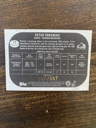 Massive 160 Card Lot Peter Forsberg Avs NHL Inserts/Parallels No Duplicates NM - Picture 14 of 18