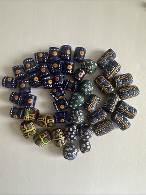 50 African Trade beads vintage antique Krobo sandcast, powder Glass Beads Ghana
