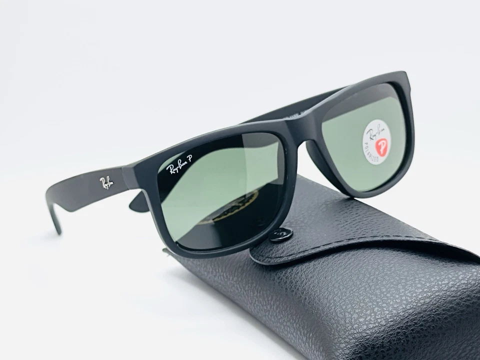 Ray-Ban RB4165 Justin 55mm Rectangular Polarized Unisex Sunglasses - Green Lens - Image 3 of 4