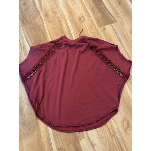 Free People XS Top Eyelet Knit Burgundy Cropped Flowy Oversized Boho Blouse b1 - Picture 2 of 7