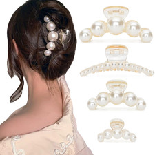 Hair Clips for Women, Large Pearl Hair Claw Clip Set Strong Hold No Slip, Banana